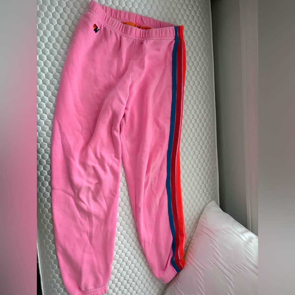 Aviator Nation Pink Track Pants with Rainbow Stripes Kids